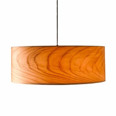 Hängeleuchte mit Lampenschirm aus Kirschbaum-Furnier, an