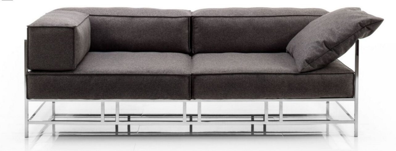EasyPieces-frontal-Couch-Gestell glänzend-Bezug Wollfilz grau-Brühl-Wohnwiese