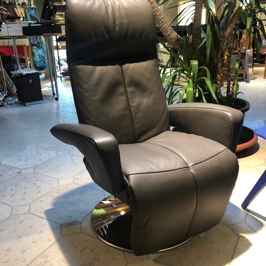 Relaxsessel verstellbar Massagefunktion_Drehteller_Bezug Rindleder anthrazitbraun
